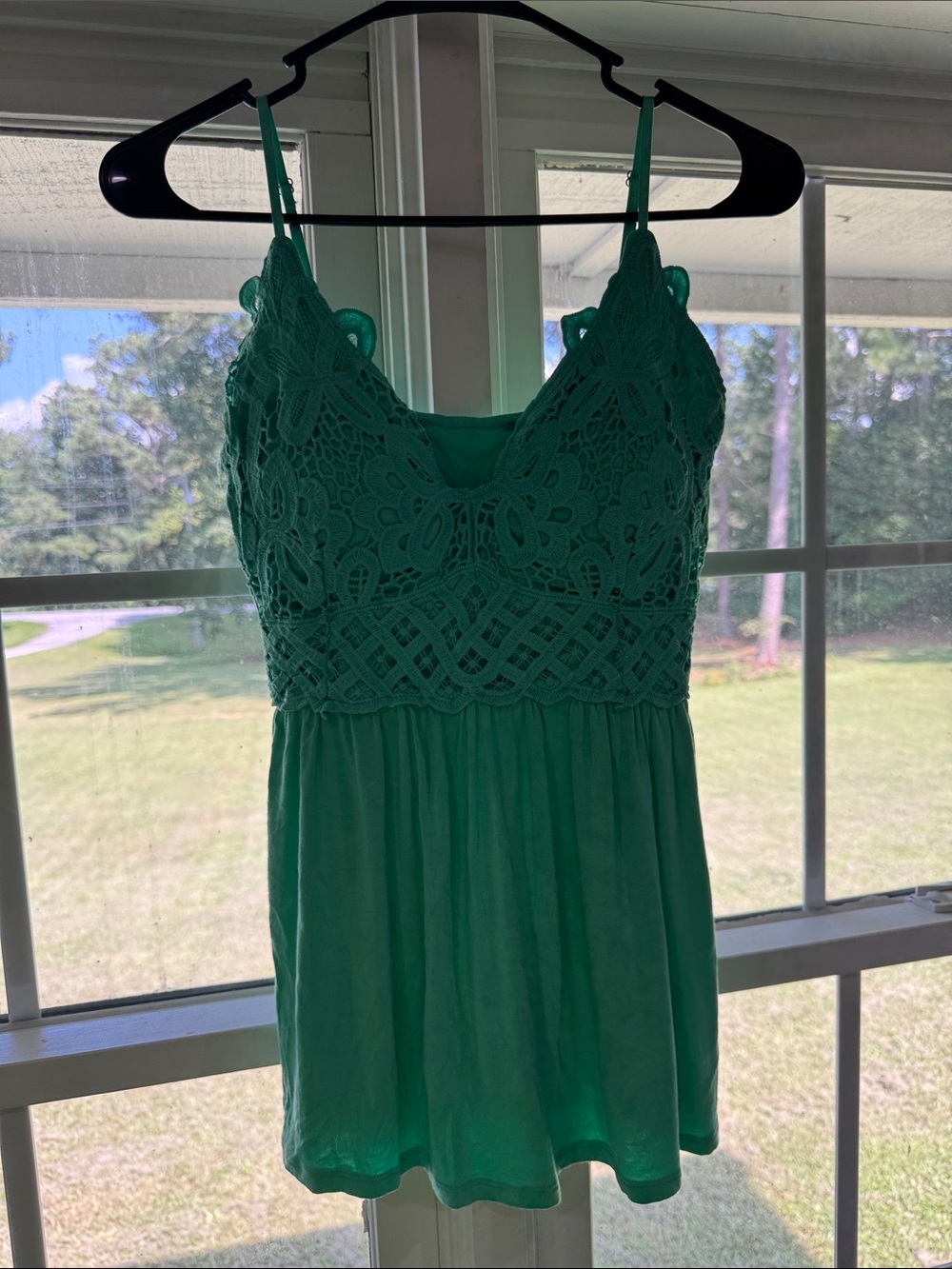 Women's Green Crochet Trim Tank Dress